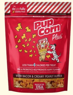 Pup Corn Plus Dog Snack Tocino y Mantequilla de Mani - 113.4 gr